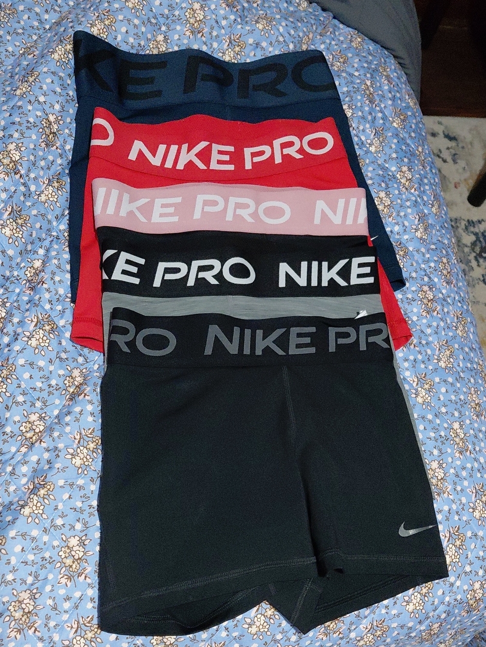 Nike Women 5-Pack Compression Shorts — Black, Red, Pink, Navy